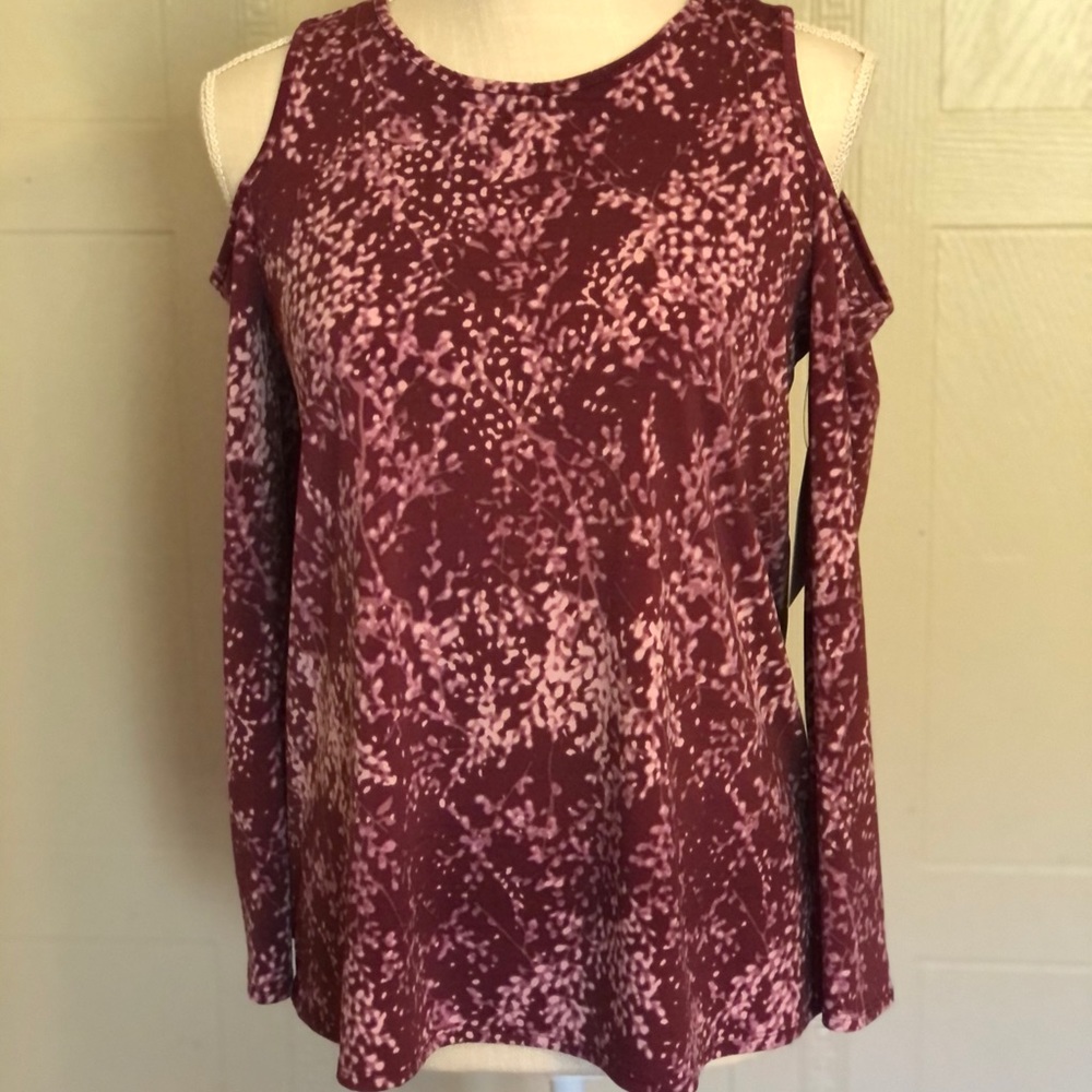 H by Halston floral cold shoulder blouse.